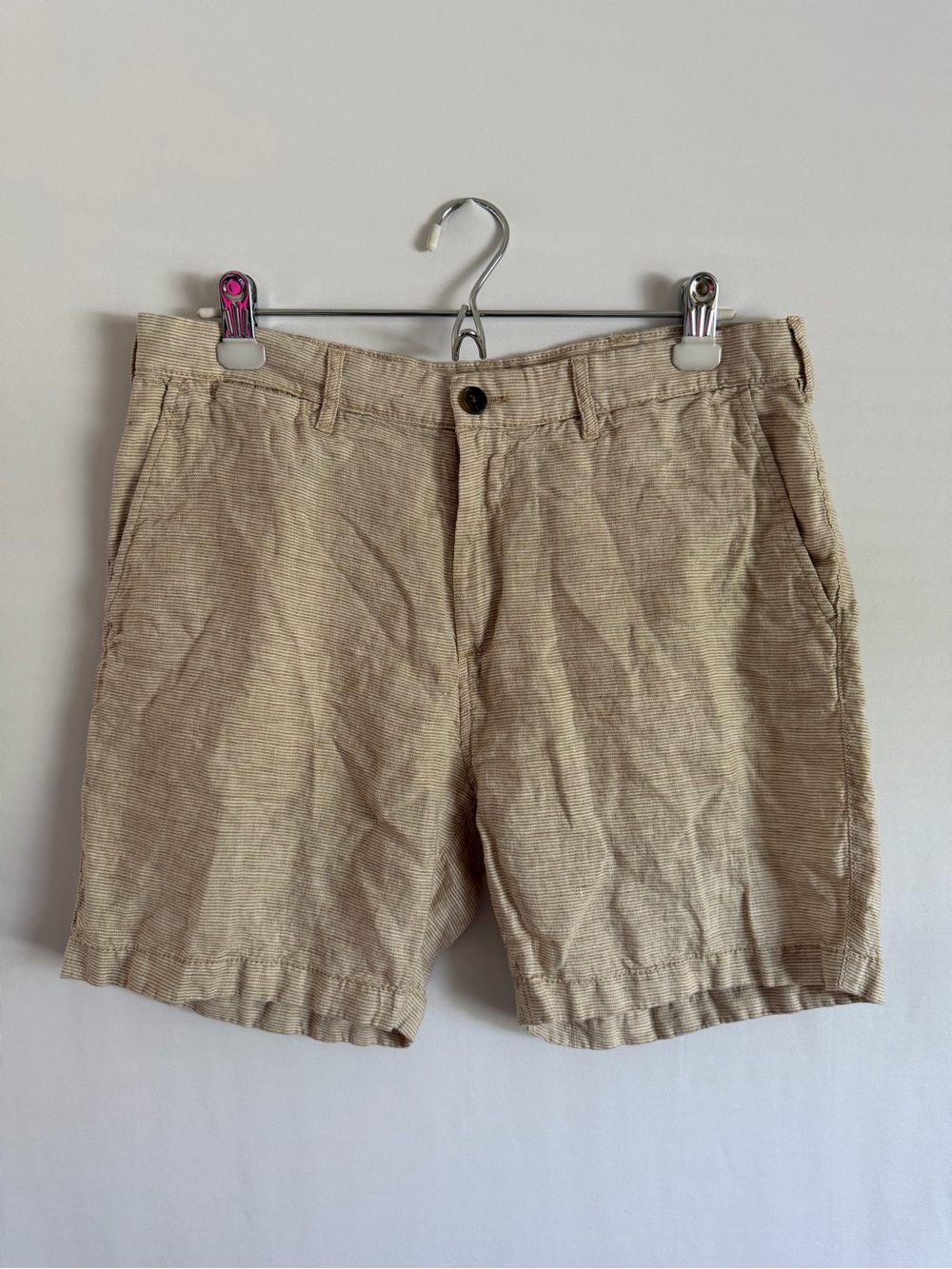 Tommy Hilfiger 100% Linen Shorts Mens 33 Beige Stripe Lightweight Casual